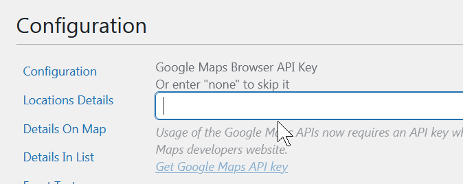 Enter Google Maps API Key