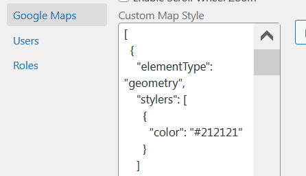 Paste the custom JSON code to change the color of Google maps.