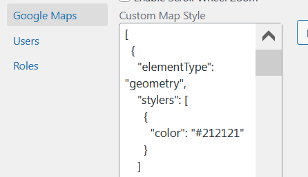 Copy the JSON code to implement Google maps color change.