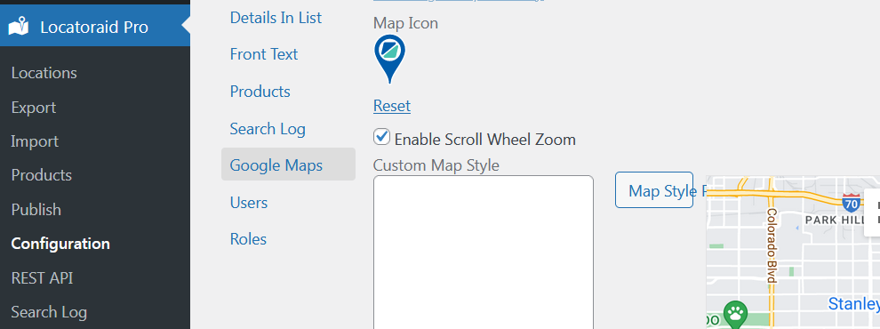 Configuration input for a custom map style JSON code