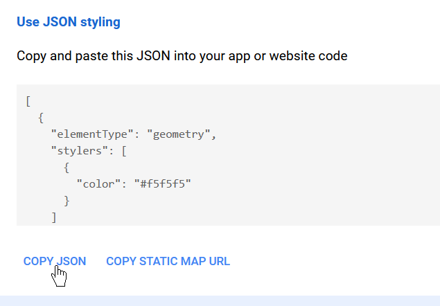 Copy the JSON code for store locator map custom look.