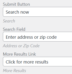 Settings form to change text in store locator front end