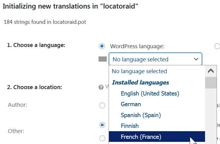 Choose a language for new translation