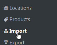 Click Import menu to upload CSV file to Wordpress store locator