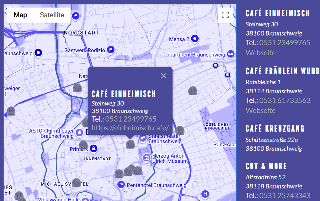 German cafe and restaurant map
