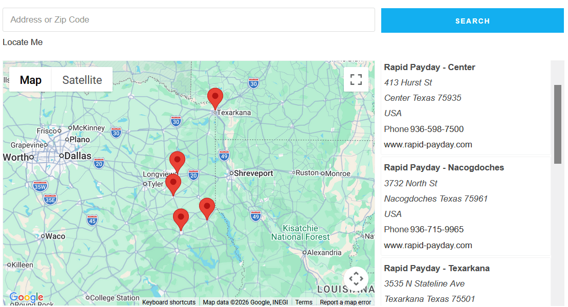 Dallas cash and title loans centers map