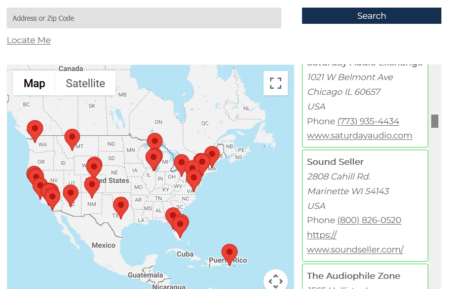 USA audio equipment dealer locator